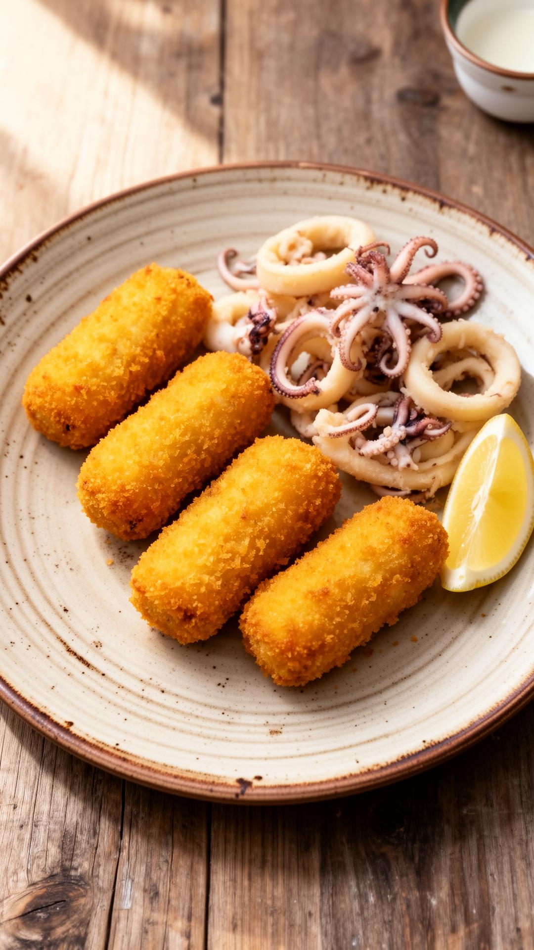 Croquetas caseras y calamares — tapas de For Amur